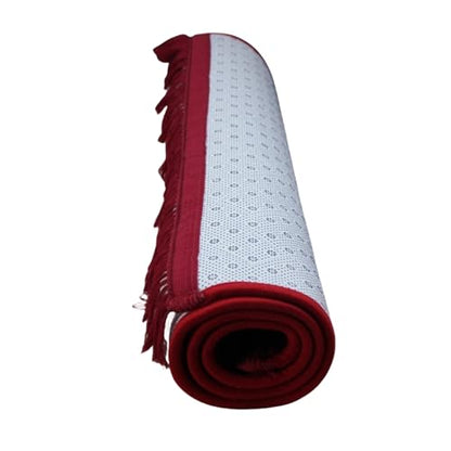 Thick Flannel Muslim Prayer Rug Embossed Turkish Prayer Carpet Islam Prayer Mat Rosary Beads for Men Women Islamic Janamaz Great Ramadan Eid Gift Elegant Sajadah with Tassel Salat Rug 80x120cm - color: Red
