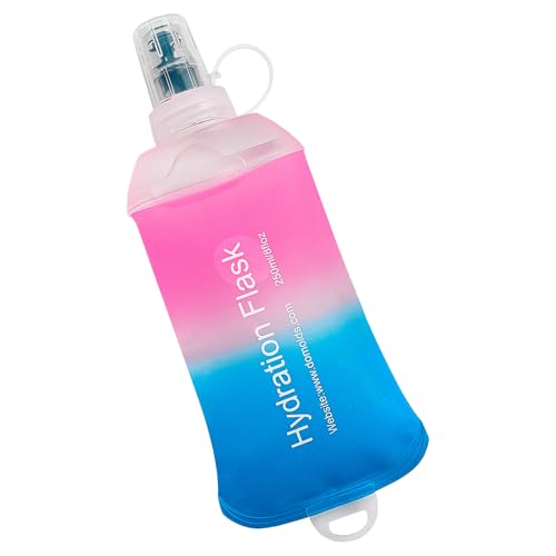 WILDREEDS 250ml Soft Flask, TPU Collapsible Soft Water Bottle for Hydration Pack, Running Vest, Folding Water Bottle for Hiking Cycling Climbing-1Pcs, Pink to Blue - color: 250ml Pink to Blue