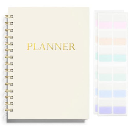 LONLAT Undated Weekly and Monthly Planner Spiral Bound- Weekly Goals Notebook, To Do List, Habit Tracker Journal, Academic, Aesthetic, Stylish School or Office Supplies (6.1" x 8.4" - Cream) - color: Cream