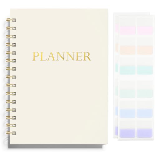 LONLAT Undated Weekly and Monthly Planner Spiral Bound- Weekly Goals Notebook, To Do List, Habit Tracker Journal, Academic, Aesthetic, Stylish School or Office Supplies (6.1" x 8.4" - Cream) - color: Cream