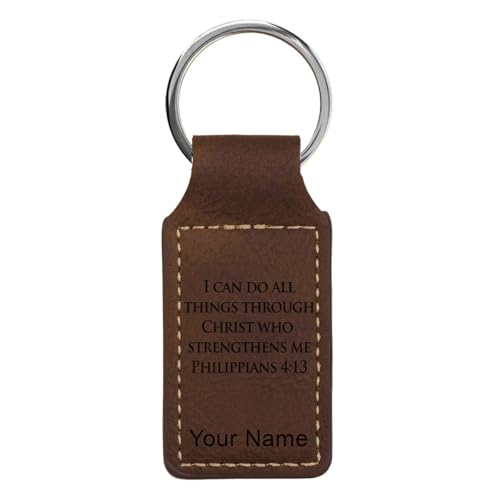 LaserGram Rectangle Keychain, Bible Verse Philippians 4-13, Personalized Engraving Included (Chocolate Brown) - color: Chocolate Brown