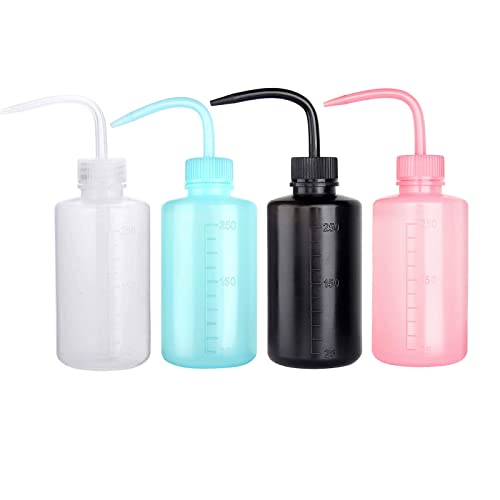 250ml Plastic Safety Wash Bottle, 4 Colors Lab Squeeze Bottle with Narrow Mouth and Scale Labels, Squirt Bottle For Plant Flower Succulent Watering - 4 Packs - color: mix color 250ml 4pcs