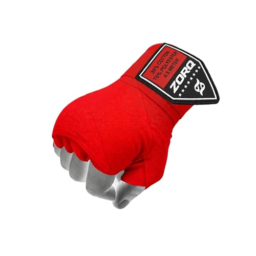 ZORQ Boxing Hand Wraps - Professional Mexican Style Semi-Elastic Handwraps for Boxing, MMA, Muay Thai & Kickboxing - 4.5M Inner Gloves with Thumb Loop & Secure Hook & Loop Closure - color: Red