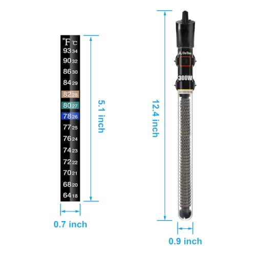 DaToo Mini Aquarium Heater 300W Small Fish Tank Heater 300 Watt with Free Thermometer Sticker(300W) - size: 300W