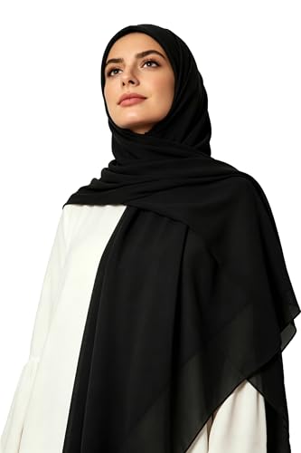 Lina & Lily Premium Chiffon Hijab Head Scarf Shawl Wrap for Muslim Women Square 58'' x 58'' - color: Black