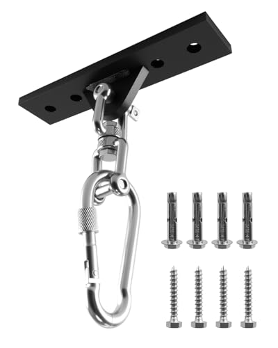 Heavy Bag Hanger, Punching Bag Stand with Locking Clip, 360° Swivel Wall Mount Ceiling Hook for Punching Bag/Aerial Yoga/Hammock/Sandbag/Swing Chair – Heavy-Duty Boxing Bag Mount (900LB Capacity)