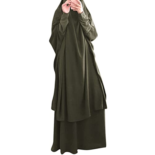 Women's Muslim Prayer Dress Hijab Scarf Eid Prayer Jilbab Khimar Niqab Burka Abaya Maxi Islamic Arabian Modest Cardi Robe - color: Army Green
