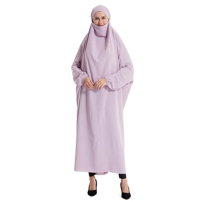 Lmdudan Muslim Women Islamic Full Cover Prayer Dress Long Sleeve Loose Abaya Hijab Outfit 2026 Ramadan Modest Prayer Clothes - color: Purple, size: Medium