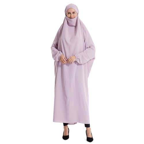 Lmdudan Muslim Women Islamic Full Cover Prayer Dress Long Sleeve Loose Abaya Hijab Outfit 2026 Ramadan Modest Prayer Clothes - color: Purple, size: X-Large