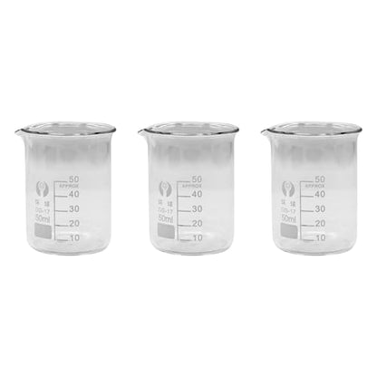 3Pcs 50ml Small Glass Beaker with V-Shaped Spout, Low Form Borosilicate Glass Graduated Printed Scale Measuring Cups for Home Classroom Craft Project - size: 50ml