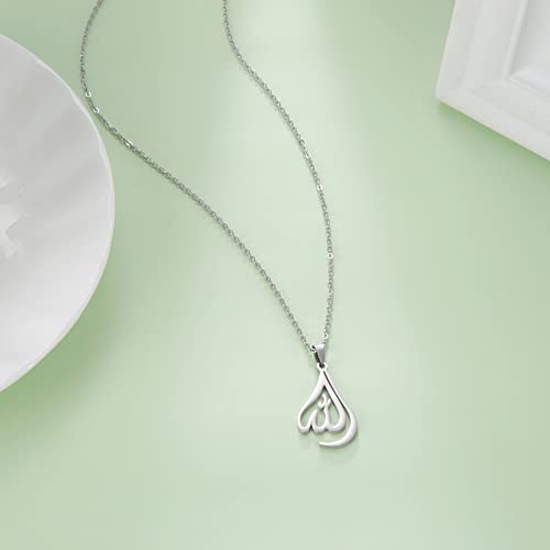 UNIFT Islamic Muslim Allah Layered Necklaces For Women Stainless Steel Charm Water Drop Heart Shape Allah Pendant Double Layer Necklace Islamic Jewelry - color: silver 1