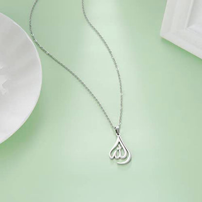 UNIFT Islamic Muslim Allah Layered Necklaces For Women Stainless Steel Charm Water Drop Heart Shape Allah Pendant Double Layer Necklace Islamic Jewelry - color: silver 1