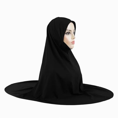 Instant Hijab 여성용 무슬림 부드럽고 신축성 있는 기도 히잡 이슬람 두바이 중동 단색 헤드스카프 - color: 블랙.