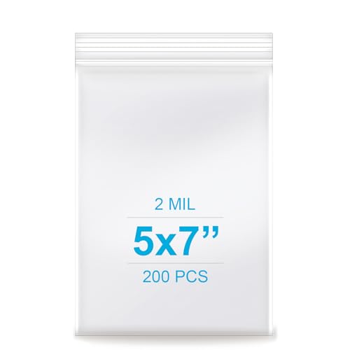5''x 7'', (Pack of 200) 2 mil Thick Clear Plastic Reclosable Zip Poly with Resealable Lock Seal Zipper, Clear Small Zip Bag, Jewelry Bags, Candy Bags, Storage, Packaging & Shipping… - size: 5" x 7"