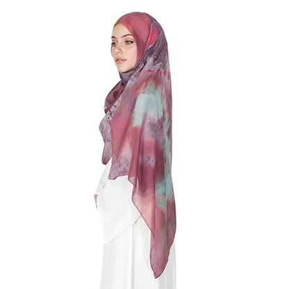 Printed Hijab for Women Printing Hijab Scarf for Women Muslim Islamic Prayer Clothes 1pc Muslim Women's Khimar - color: Rose Watercolor