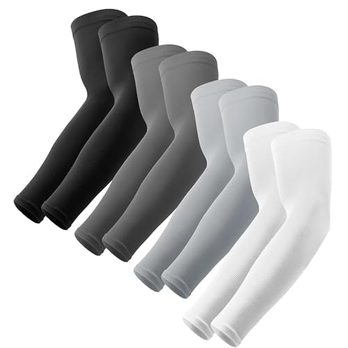OutdoorEssentials UV Sun Sleeves for Men & Women, Cooling Arm Sleeves UPF 50+ | Golf, Tattoo Cover Up, Sun Protection - color: (4 Pairs): 1 Black, 1 Dark Gray, 1 Light Gray, 1 White