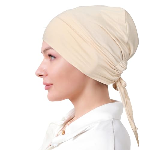 Women Under Hijab Cap Islamic Underscarf Turbans for Women Solid Color Hijab Bonnet Caps Muslim Scarf Inner Cap - color: Beige