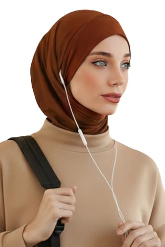 Aisha's Design Practical Cotton Bonnet with Built-In Neck Cover and Ear Access - color: Tile Red