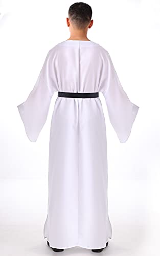 BLESSUME Medieval Wicca Pagan Ritual Robe with Belt - color: White, size: Medium
