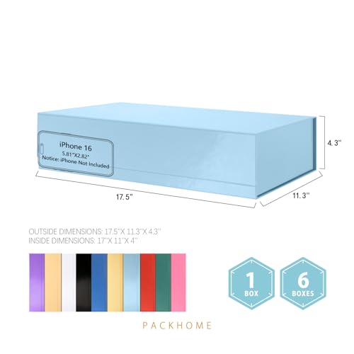 PACKHOME 6 Extra Large Gift Boxes 17.5x11.3x4.3 Inches, Baby Shower Boxes with Magnetic Lids for Clothes and Large Gifts (Glossy Light Blue) - color: 17x11x4 Inch-Light Blue-Pack of 6