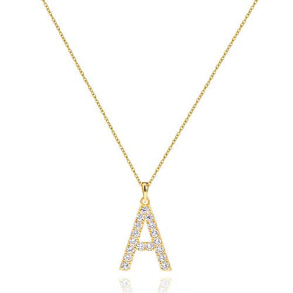 Tarsus Initial Cubic Zirconia Necklace Jewelry Gifts for Women Adjustable Chain 18" + 2" - style: Gold-A-Diamond style