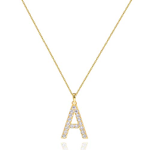 Tarsus Initial Cubic Zirconia Necklace Jewelry Gifts for Women Adjustable Chain 18" + 2" - style: Gold-A-Diamond style