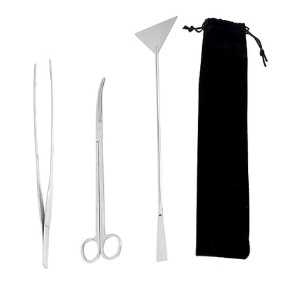 BESPORTBLE 1set Aquatic Plants Tool Kit Stainless Steel Aquascaping Tweezers Scissors Spatula Storage Bag Fish Tank Maintenance Tools for Aquarium Plants Decorations
