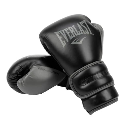 Everlast Powerlock 2 Hook & Loop Boxing Gloves | Fight Training Gloves | Hook and Loop with Durable Hand & Wrist Support | Heavy Bag & Fitness Training - color: Black / Gray, size: 12 oz