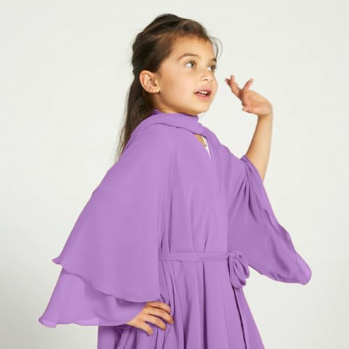 IDOPIP Muslim Girls Abayas Dress for Kids Long Sleeve Chiffon Islamic Kaftan Robe Open Front Cardigan Prayer Dress with Hijab - color: Purple, size: 4-5 Years