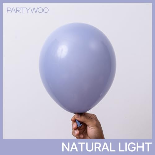 PartyWoo 더스티 블루 풍선 140피스 다양한 사이즈 팩 45.7cm(18인치), 30.5cm(12인치), 25.4cm(10인치), 12.7cm(5인치), 보헤미안 더스티 퍼플 음소거 라벤더 풍선 아치 키트, 베이비 샤워, 기념일, 졸업식, 생일 파티 장식, 블루-F16 - color: 블루-f16