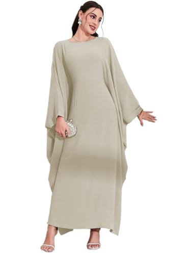 Women's Modest Hidden Adjustable Belt Oversized Abaya Muslim Dress Prayer Robes Kaftans - color: Apricot