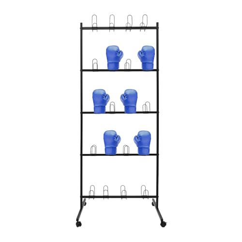 5-Tier Boxing Gloves Drying Rack, Boxing Glove Storage Stand with Universal Wheels, Metal Boxing Glove Drying Display Rack, Boxing Glove Stand Floor Standing, Holds 20 Pair of Gloves - color: Black
