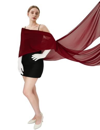 Bridal Chiffon Neck Scarf Wedding Bride to be Shawl and Wraps for Women Evening Dresses 90 Inch 118 Inch - color: Dark Red, size: 118 Inches