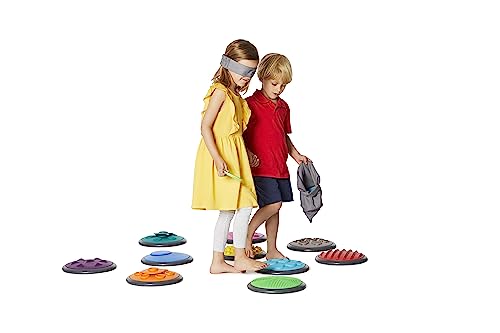 GONGE Tactile Sensory Discs - Set of 20 Textured Stepping Discs, Sensory Exploration, Cognitive Development - Includes Blindfold - Ages 1+, Vibrant - color: Vibrant, style: 20 - Piece