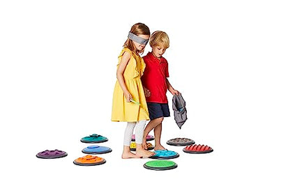 GONGE Tactile Sensory Discs - Set of 20 Textured Stepping Discs, Sensory Exploration, Cognitive Development - Includes Blindfold - Ages 1+, Vibrant - color: Vibrant, style: 20 - Piece