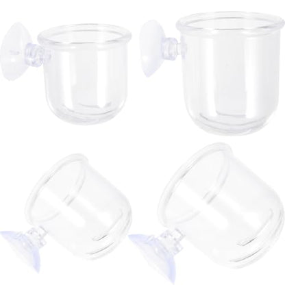 Luxshiny 4pcs Acrylic Aquarium Fish Tank Feeding Cups with Filter Hollow Design, Water Grass Container Set (Small Large), Feeding Bait Holder for Aquatic Pets