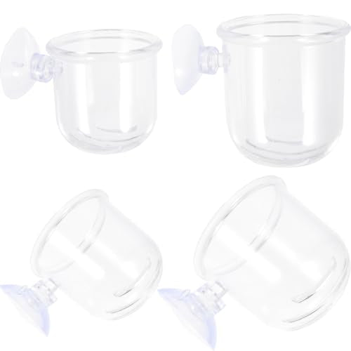 Luxshiny 4pcs Acrylic Aquarium Fish Tank Feeding Cups with Filter Hollow Design, Water Grass Container Set (Small Large), Feeding Bait Holder for Aquatic Pets