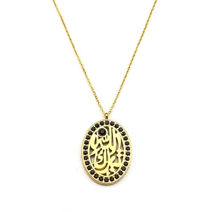 friendship necklace,Allah Quran Arabic Round Card Shape Black Rhinestone Necklace for Women Men Pendant Islam Amulet Jewelry