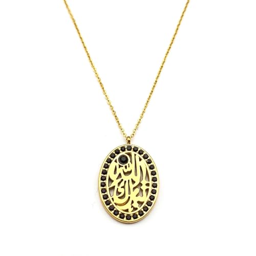 friendship necklace,Allah Quran Arabic Round Card Shape Black Rhinestone Necklace for Women Men Pendant Islam Amulet Jewelry