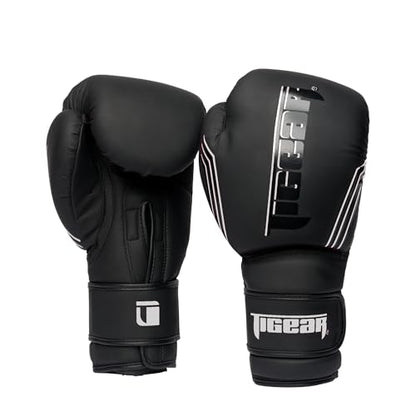 Tigear Surge Pro Boxing Gloves for Men Women & Kids | Engineered Leather Muay Thai Gloves, MMA Gear, Kickboxing Heavy Bag Training and Sparring - color: Black/White, size: 12 oz