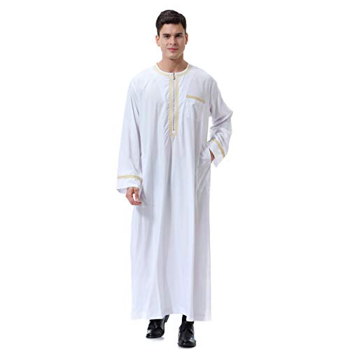 Men's Muslim Clothes Durable Kaftan Robe Dubai Long Gown Ethnic Clothes,1pc Soft Robe - color: A White, size: Small