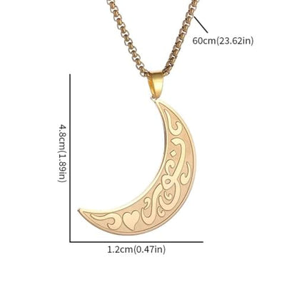 Beautiful Stainless Steel Ayatul Kursi Moon Pendant Islamic Muslim Necklace Arabic Religious Allah Quran Ramadhan Jewelry Gift (golden)