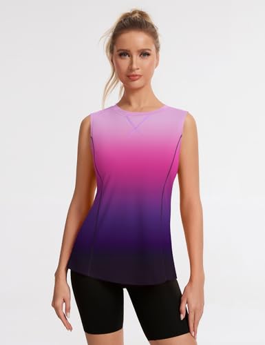Avoogue Womens Tank Tops Sleeveless Workout Tank Tops Quick Dry UPF 50+ Sun Athletic Shirts Running Gym Yoga Baseball Clothes - color: Gradient Purple, size: Small