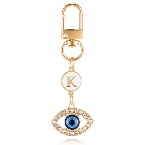 XGALBLA Small Evil Eye Keychains Initial Letter Key Chains for Women Men Car Key Bag Purse Charm- Good Luck Amulet Protection - color: Evil Eye 2-k