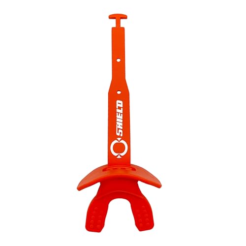 O Shield Striker Football Lip Guard with Permanent Strap | Football Lip Guard with Permanent Strap — Front Teeth, Lip, and Full Bite-Surface Coverage, No-Boil Ready Fit - color: Orange