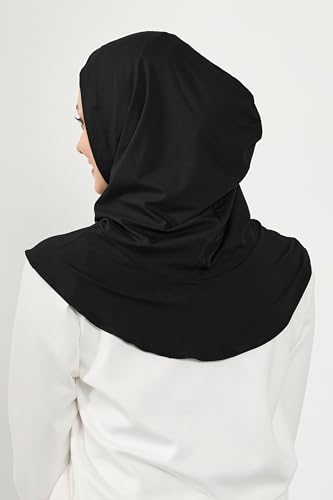 Aisha's Design Full Coverage%95 Cotton Bonnet for Women, Ready-to-Wear Hijab Bonnet Headscarf with Neck Coverage - color: Black