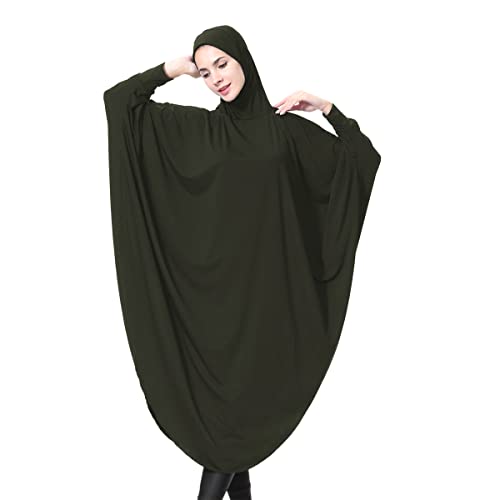 khalat Women's One-Piece Muslim Abaya Dress Large Overhead Prayer Ramadan Long Hijab Dress - color: Dark Green, size: Medium