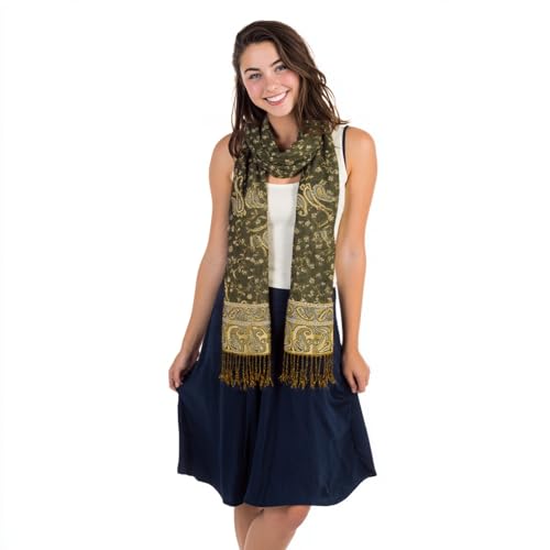 TUSHUSTY Pashmina Feel Shawls Wraps Rave Scarf for Women Soft Silky Reversible Men Scarves Hijab - color: Olive Green