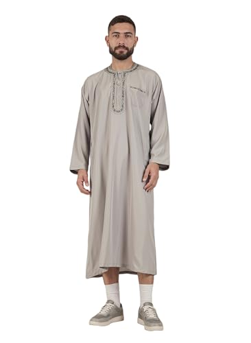 HOMELEX Men's Muslim Clothes Thobe Middle East Kaftan Saudi Arab Caftans Islamic Abaya Dress Dubai Robes - color: Gray, size: X-Large