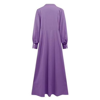 Dress for Women Muslim Long Sleeve Button Down Dress Shirt Prayer Casual Clothes Summer Fashion Outfits - color: Purple, size: Small